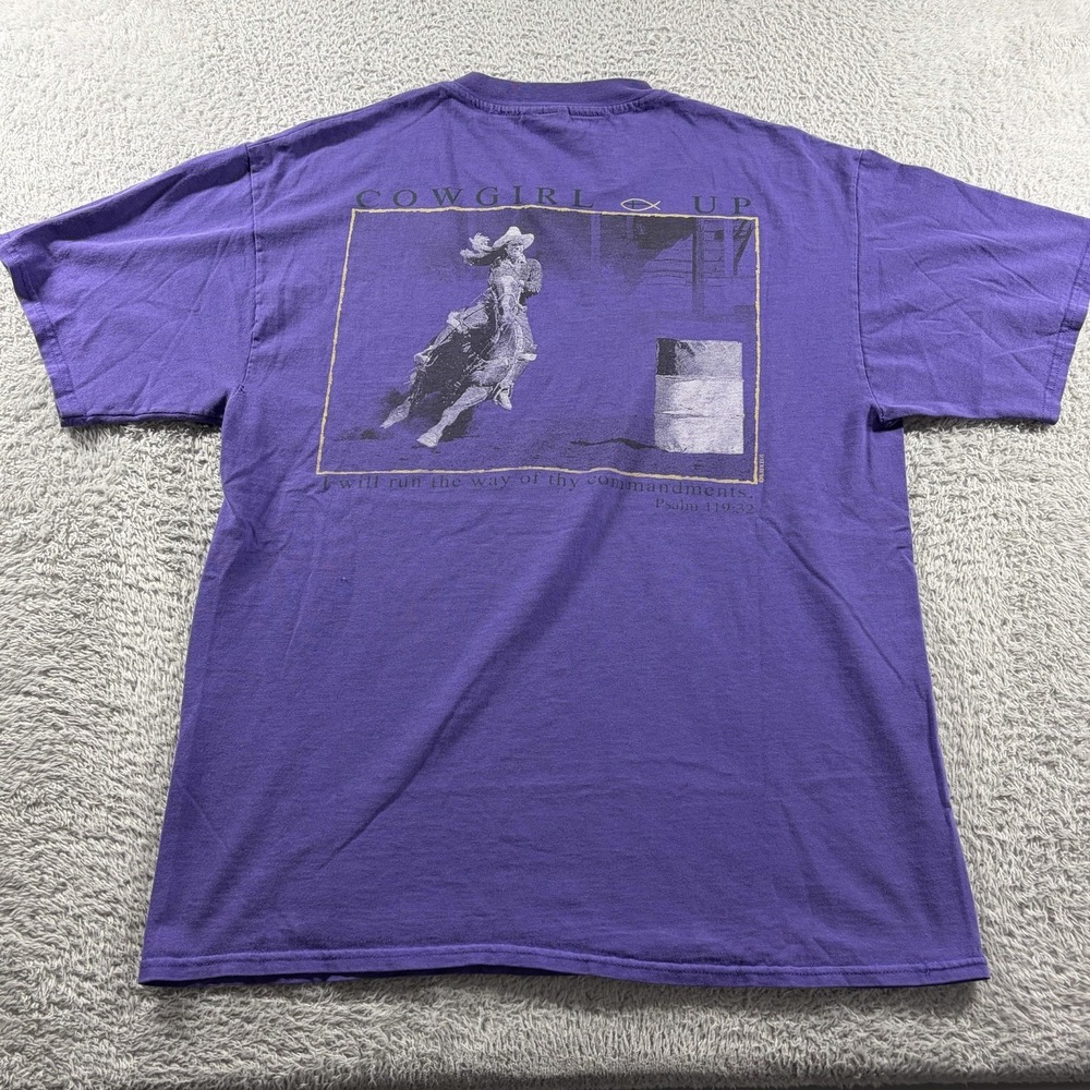 VINTAGE Jesus Equestrian Shirt Mens XL Purple Graphic Cow Girl Religious